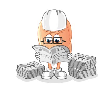 finger read newspaper cartoon. character vecto