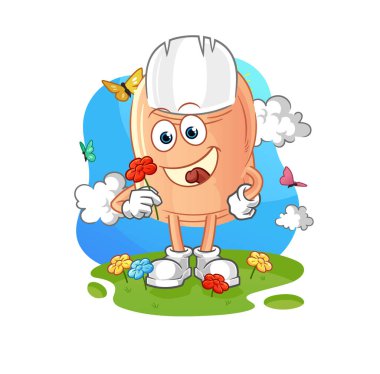 finger pick flowers in spring. character vecto