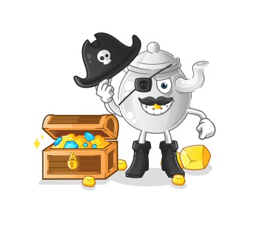 teapot pirate with treasure mascot. cartoon vecto