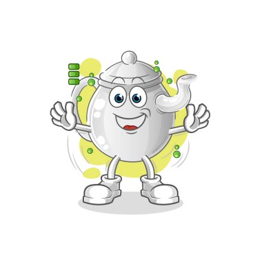 teapot full battery character. cartoon mascot vecto