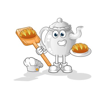 teapot baker with bread. cartoon mascot vecto
