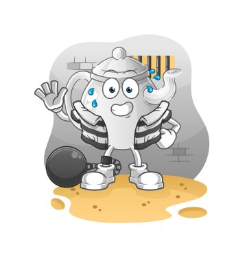 teapot criminal in jail. cartoon characte
