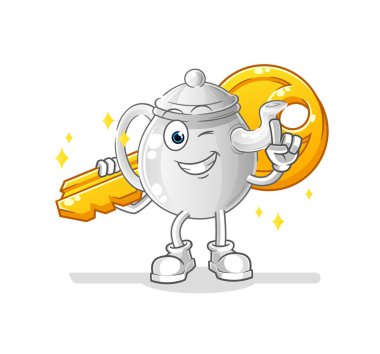 teapot carry the key mascot. cartoon vecto