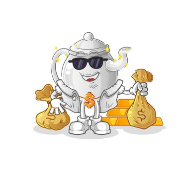 teapot rich character. cartoon mascot vecto