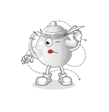 teapot with paper plane character. cartoon mascot vecto