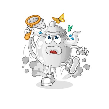 teapot catch butterfly illustration. character vecto