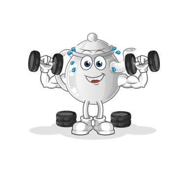 teapot weight training illustration. character vecto
