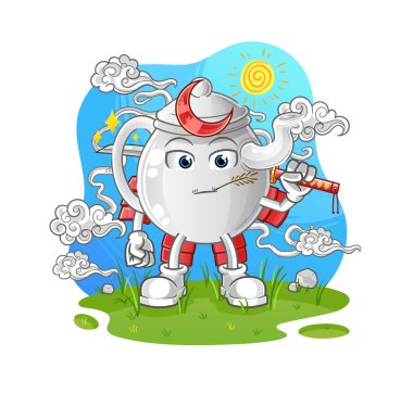 teapot samurai cartoon. cartoon mascot vecto
