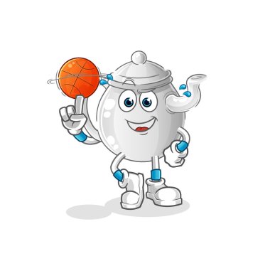 teapot playing basket ball mascot. cartoon vecto