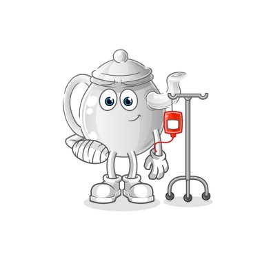 teapot sick in IV illustration. character vecto