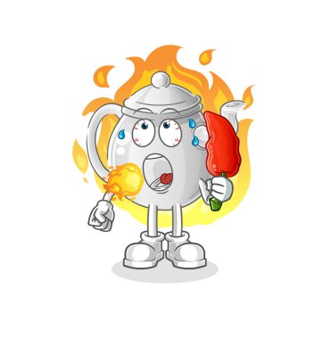teapot eat hot chilie mascot. cartoon vecto