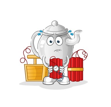 teapot holding dynamite character. cartoon mascot vecto