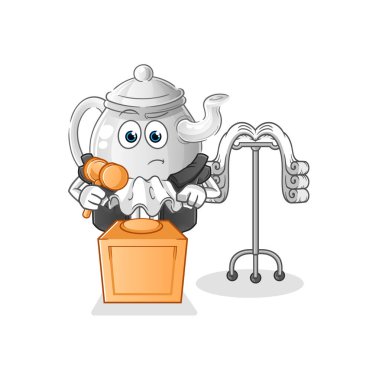 teapot judge holds gavel. character vecto