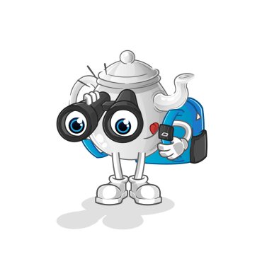 teapot with binoculars character. cartoon mascot vecto