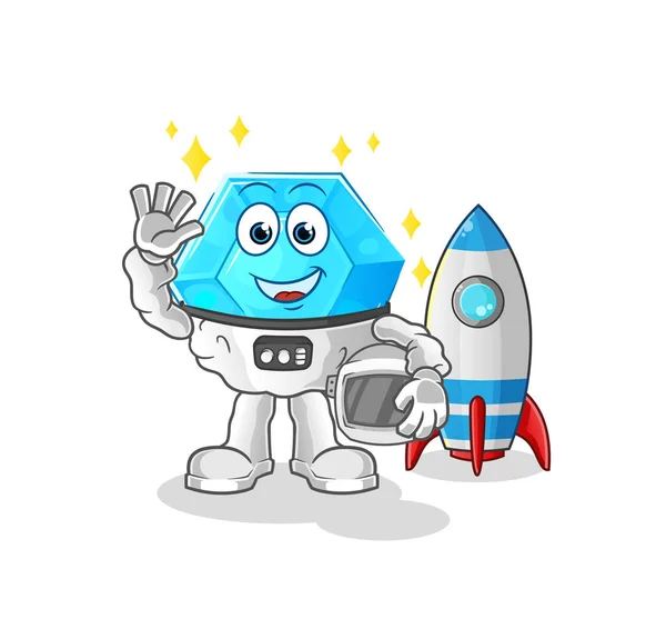 Diamond Astronaut Waving Character Cartoon Mascot Vecto — Stock Vector