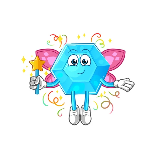 Diamond Fairy Wings Stick Cartoon Mascot Vecto — Stok Vektör