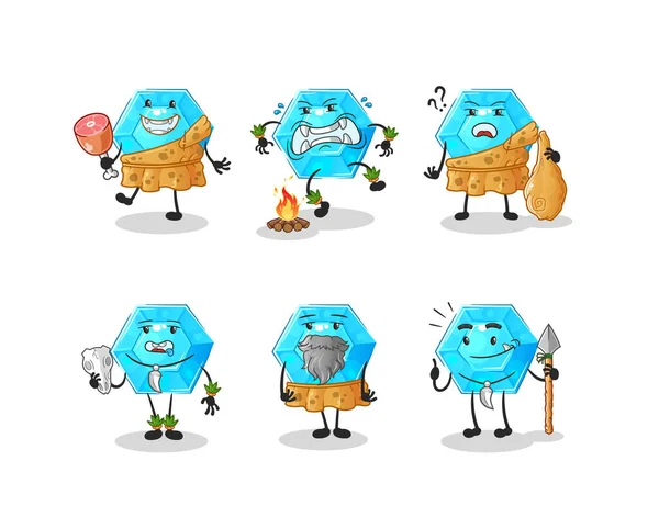 Diamond Primitive Man Group Character Mascot Vecto — Stock Vector