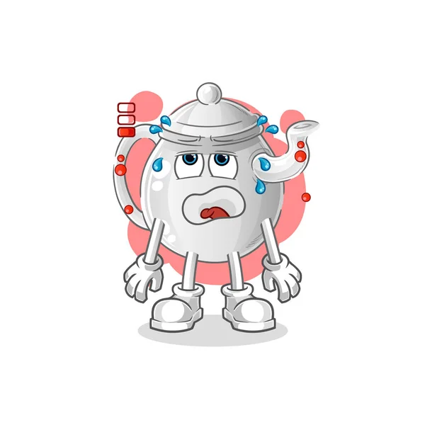 Teapot Low Battery Mascot Cartoon Vecto — Stock vektor