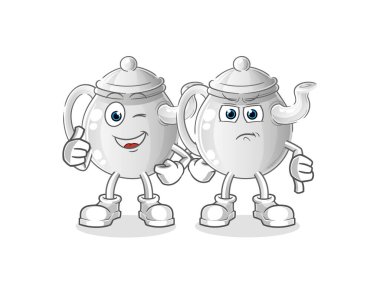 teapot thumbs up and thumbs down. cartoon mascot vecto