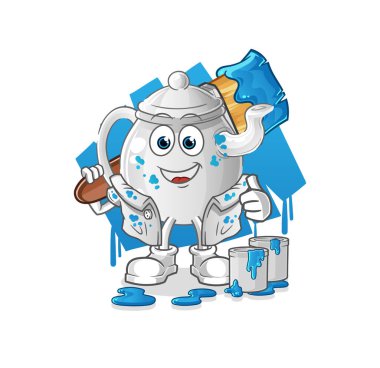 teapot painter illustration. character vecto