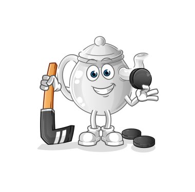 teapot playing hockey vector. cartoon characte