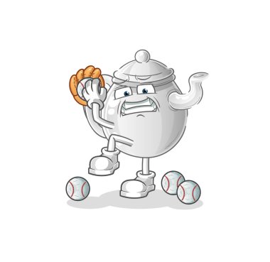 teapot baseball pitcher cartoon. cartoon mascot vecto