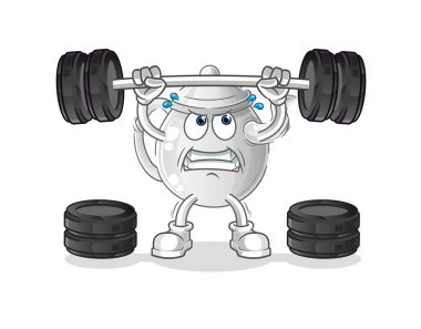teapot lifting the barbell character. cartoon mascot vecto