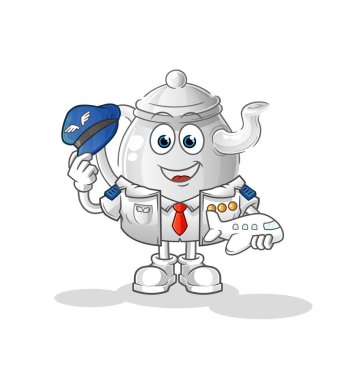 teapot pilot mascot. cartoon vecto