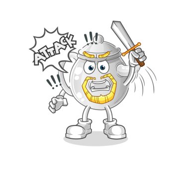 teapot knights attack with sword. cartoon mascot vecto