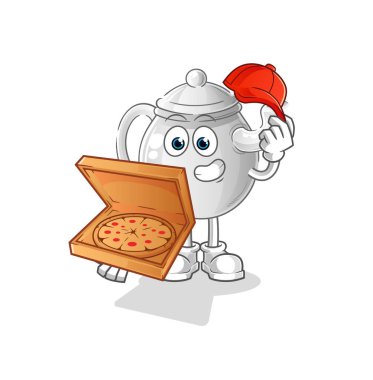teapot pizza delivery boy vector. cartoon characte