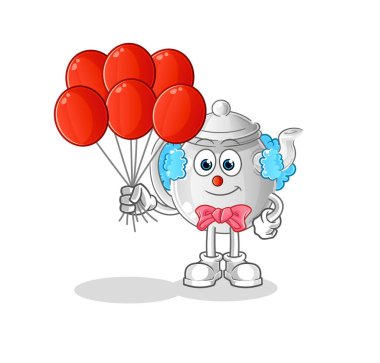 teapot clown with balloons vector. cartoon characte