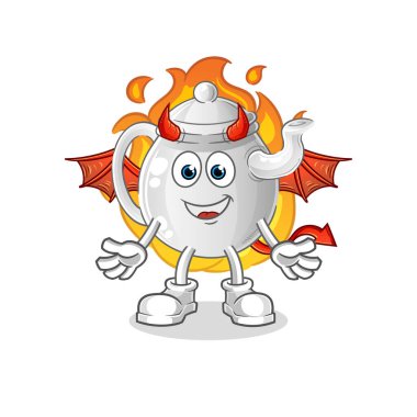 teapot demon with wings character. cartoon mascot vecto