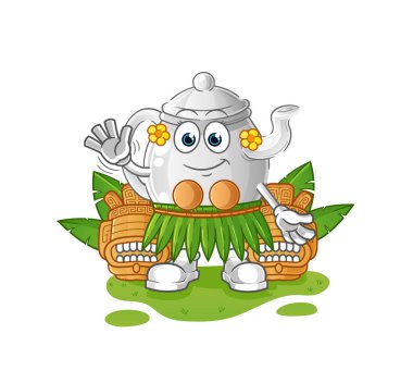 teapot hawaiian waving character. cartoon mascot vecto