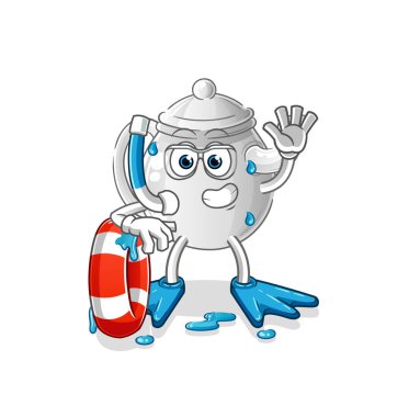teapot swimmer with buoy mascot. cartoon vecto