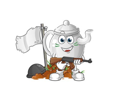 teapot army character. cartoon mascot vecto
