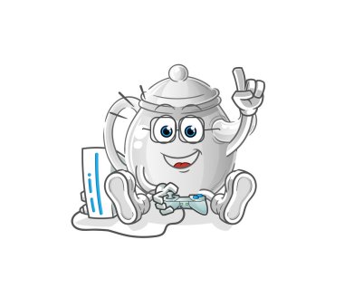 teapot playing video games. cartoon characte
