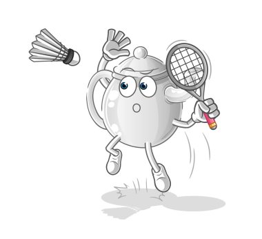 teapot smash at badminton cartoon. cartoon mascot vecto