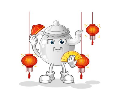 teapot Chinese with lanterns illustration. character vecto