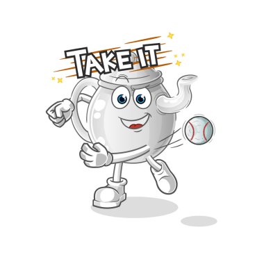 teapot throwing baseball vector. cartoon characte