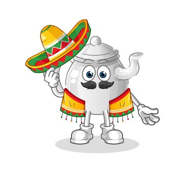 teapot Mexican culture and flag. cartoon mascot vecto