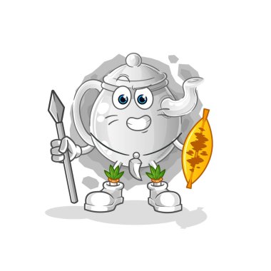 teapot african tribal fighter mascot. cartoon vecto