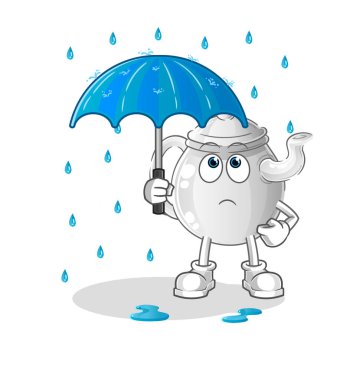 teapot holding an umbrella illustration. character vecto