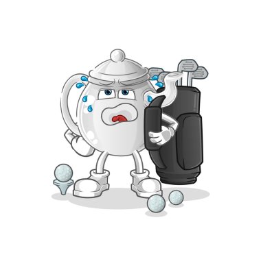teapot with golf equipment. cartoon mascot vecto