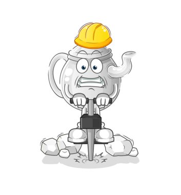 teapot drill the ground cartoon character vecto