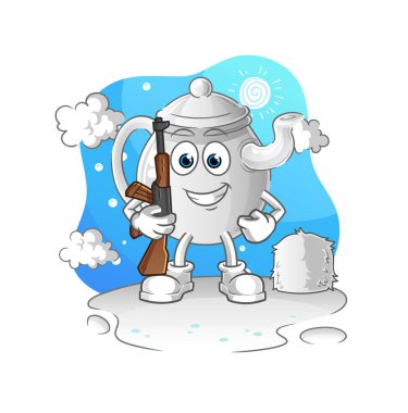 teapot soldier in winter. character mascot vecto