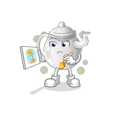 teapot traditional painter cartoon character vecto