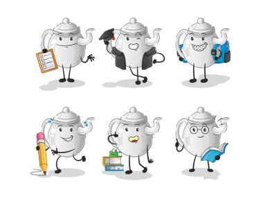 teapot education set character. cartoon mascot vecto