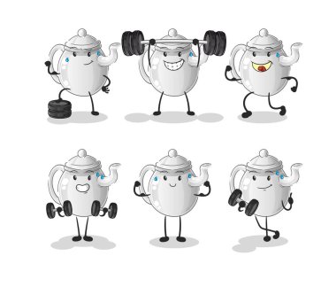 teapot exercise set character. cartoon mascot vecto