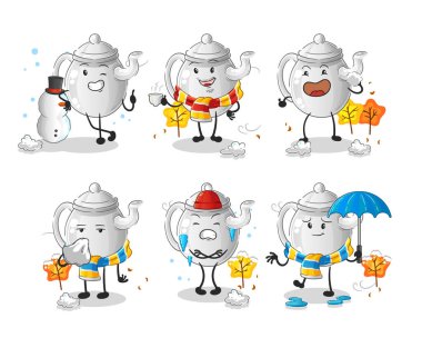 teapot in cold weather character mascot vecto