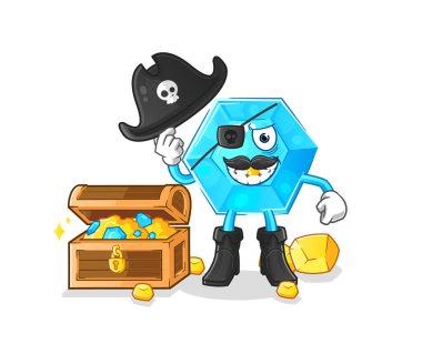 Diamond pirate with treasure mascot. cartoon vecto